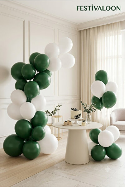 FESTİVALOON 20’li Yeşil Beyaz Balon Seti 11 İnç Doğum Günü Baby Shower Nişan ...