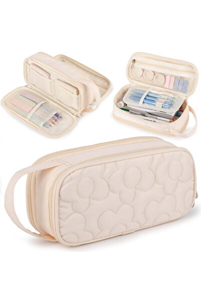 STARSTAR Women's pencil case with floral quilting, large capacity double-comp...