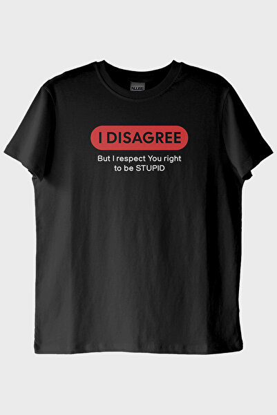 lofux I Disagree Printed Humorous Black T-Shirt