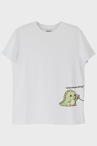 lofux Cute Dinosaur White T-Shirt