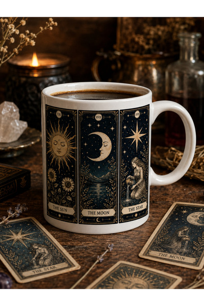 Tomris Hatun Tarot Kart Temalı, Çift Taraflı Süblimasyon Baskı Kupa, Hediyeli...