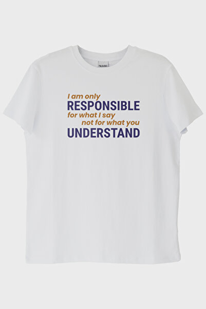 lofux تي شيرت أبيض مطبوع عليه I am Only Responsible