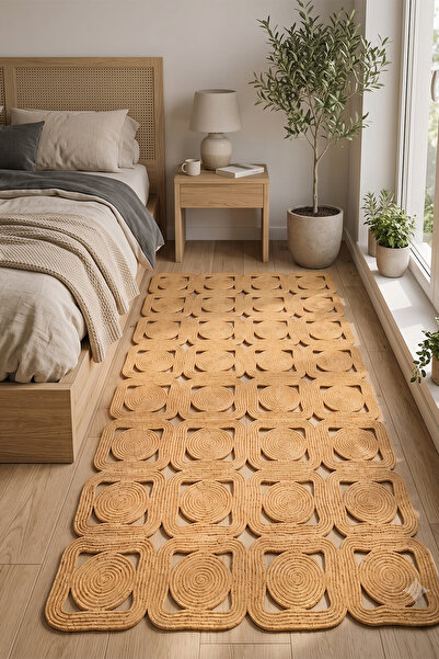 tropikal home Jüt Hasır Kare Kilim Dekoratif Halı Yolluk Doğal Görünümlü Bohe...