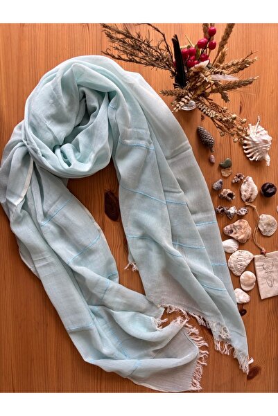 Chinko Hand-Woven Draped Thin Natural Melange Look Low-Stripe Shawl on the Co...
