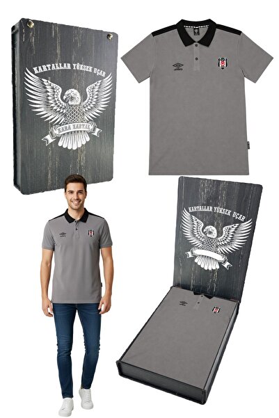 Beşiktaş Original Licensed Umbro Gray Polo T-Shirt with Laser Box Gift