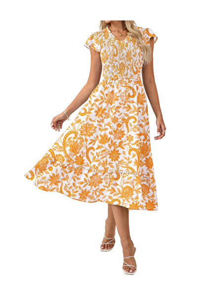 Dotail Women's Dress, Elegant, Short Sleeves, V-Neck, A-Line Silhouette, Casu...
