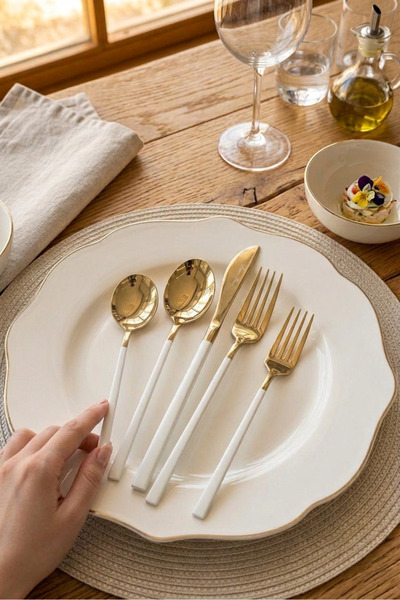 Dame Marie 30 Parça Çatal Kaşık Bıçak Takımı Beyaz Gold