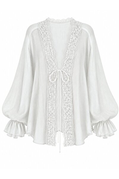 Laluvia White Lace Transparent Blouse - 5108