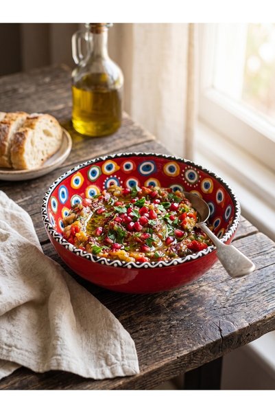 Mijja 16 cm Tile Handmade Evil Eye Beaded Ceramic Bowl Red Appetizer Salad Bowl