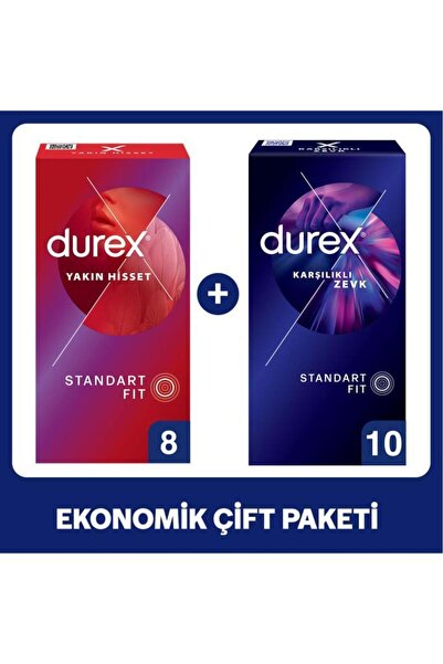 Durex Yakın Hisset 8’li + Karşılıklı Zevk 10’lu Prezervatif Ekonomik Çift Paketi