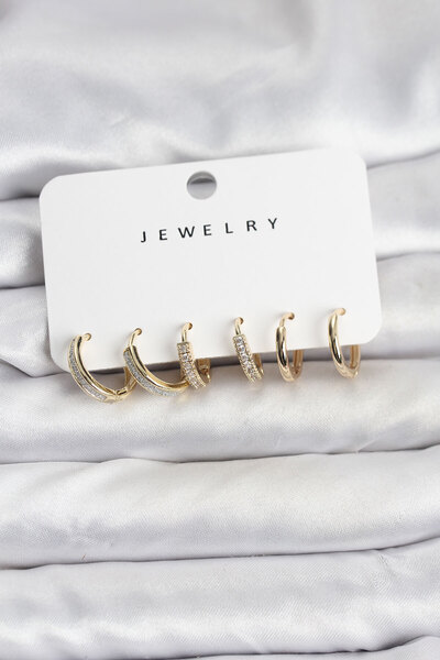 Clariss Zircon Stone Gold Color Brass Women's Earring Set