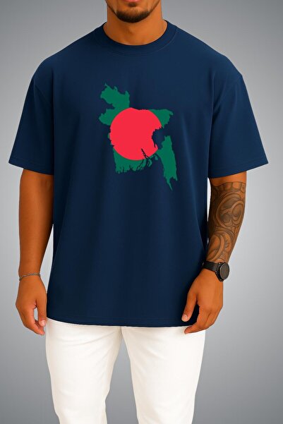 Bahriyeli Collection Oversize Bangladesh Flag and Map Chest Printed Unisex T-...