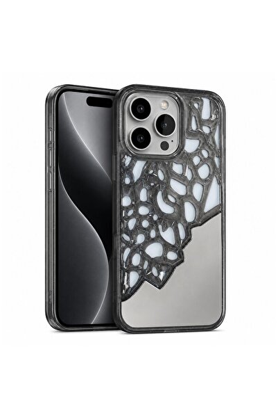 Zebana Apple iPhone 14 Pro Max Uyumlu Kılıf Lace Mirror Silikon Kılıf Siyah