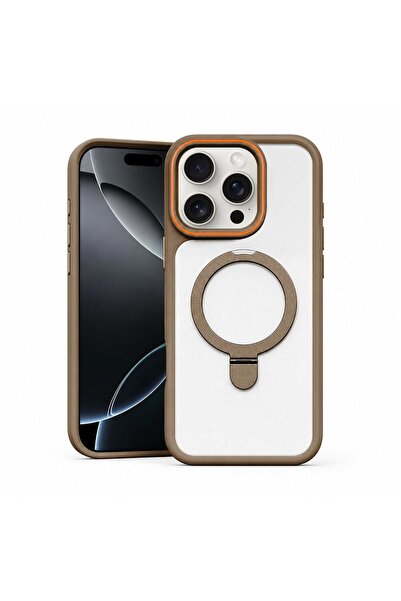 Zebana Apple iPhone 16 Pro Uyumlu Kılıf MagRing Standlı Silikon Kılıf Desert ...