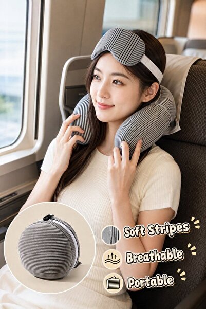 Generic 1 Corduroy Polyester 2 In 1 Neck Travel Pillow Eye Mask Airplane Ligh...