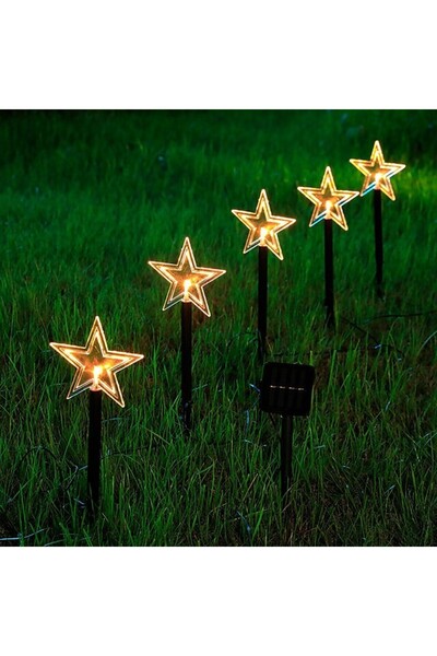 Rao Set 5 Lampi Solare LED de Exterior Tip Stea pentru Gradina 35.5 Cm, Alb Cald