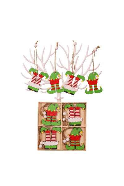 Rao Set 12 Decoratiuni de Craciun din Lemn, cu Snur pentru Agatare in Brad, M...