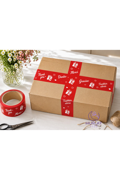 HUR-AY PACK Renkli Koli Bandı / Kırmızı Baskılı Koli Bandı / 4,5 cm x 50 m/ G...