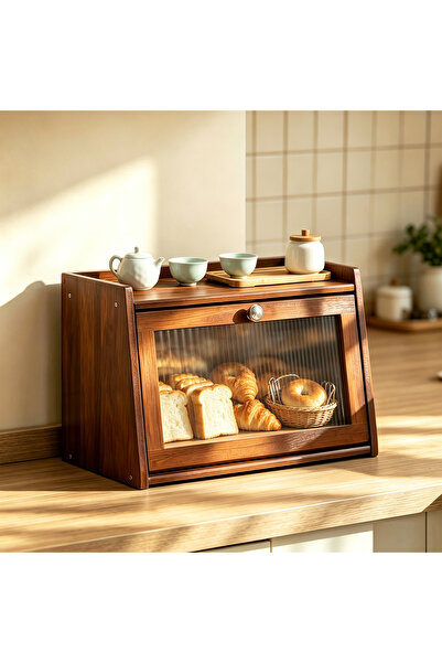 Vitakit Bamboo Bread Box with Frosted Glass, Kitchen Countertop Storage Cabin...