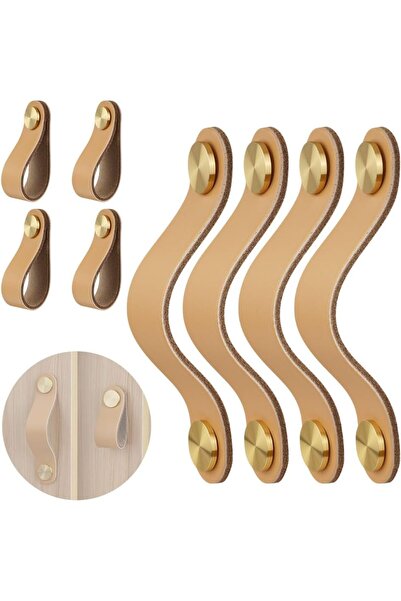Morvena Picks Set de 8 mânere vintage din piele pentru dulapuri de bucătărie,...