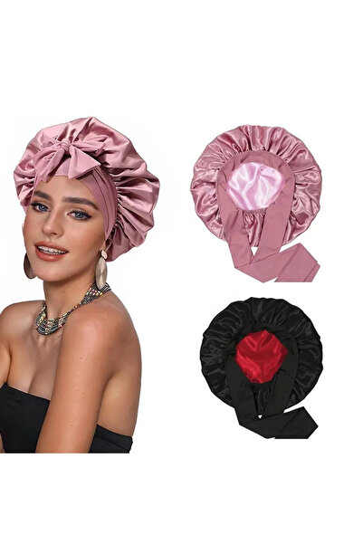 STARSTAR Two-piece silk sleeping cap set, reversible, can be turned upside do...