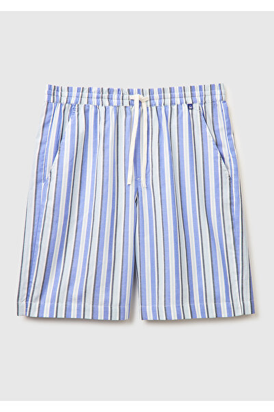 United Colors of Benetton Men's Light Blue 100% Cotton Striped Bermuda Shorts...