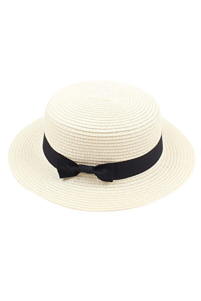 STARSTAR Women's felt hat, solid color summer sun hat, straw beach hat, white...