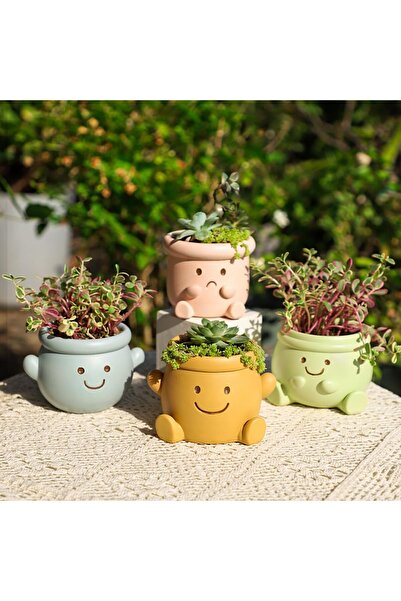 STARSTAR Cute smiley face flower pot, small resin human head flower pot, for ...