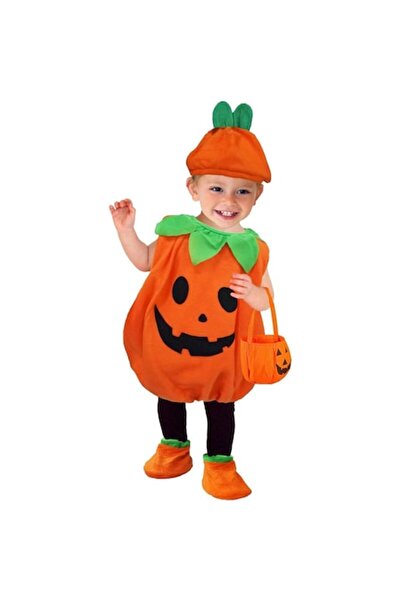 OEM Costum de Halloween unisex pentru copii, Dovleac, portocaliu, 3-4 ani