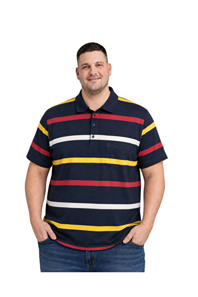 BattalModa Men's Large Size Navy Blue Pinstripe Pique T-Shirt 3Xl-4Xl-5Xl-6Xl
