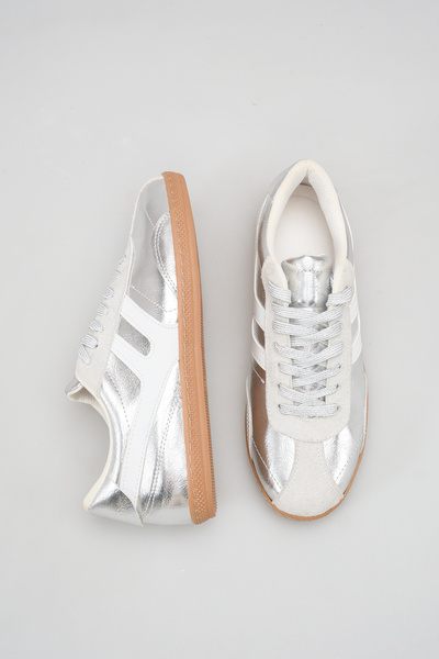 Bak Store Silver Women's Sports Shoes Retro Sneaker with Stitched Sole
