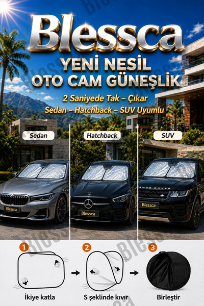 Blessca Araba Ön Cam Güneşlik Güneşliği Otomobil Güneşlikleri Araç Gölgelik Oto İçi Katlanır Kare Gölge Yansıtma Gölgelik Güneş Koruyucu Katlanabilir UV Teknoloji