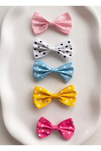 Jeevee 5-Piece Polka Dot Bow Hair Clip Set for Babies with No Hair and Little...