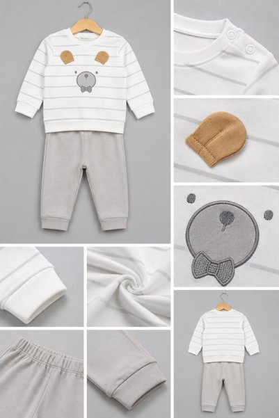 Bip Baby طقم ملابس للأطفال الأولاد مكون من قطعتين مطبوع عليه أذني دب