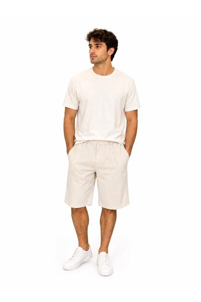 ROYAM Men's Cotton Linen Textured Elastane Shorts with Pockets