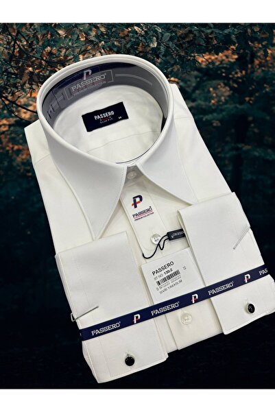 PASSERO Slim Fit Italian Collar Cufflinks Satin Lycra