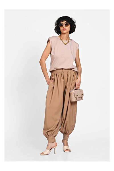 SimpleFind Top fara maneci bumbac cu umeri accentuați Bej