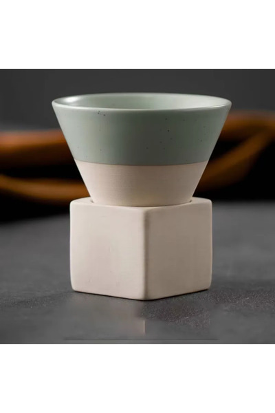 ABYZ Set de cești de espresso din ceramică verde, 120ml, cești conice cu supo...