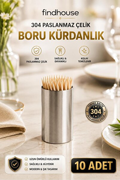 findhouse 304 Paslanmaz Çelik 10 ADET Boru Kürdanlık Yemekhane , Cafe , Resta...