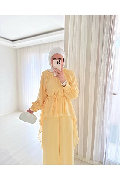 BELLASTORE Chiffon Layer Detailed Pant Suit