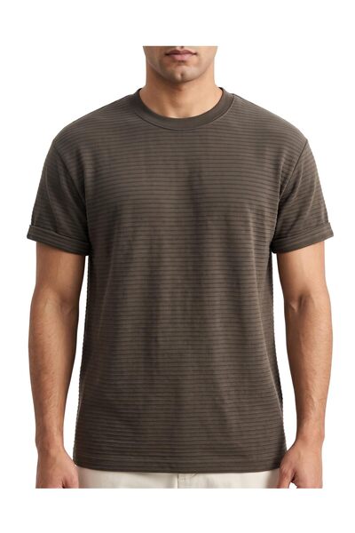 Future Fit Men's Cotton Textured T-Shirt, Short Sleeve Crew Neck Casual Top