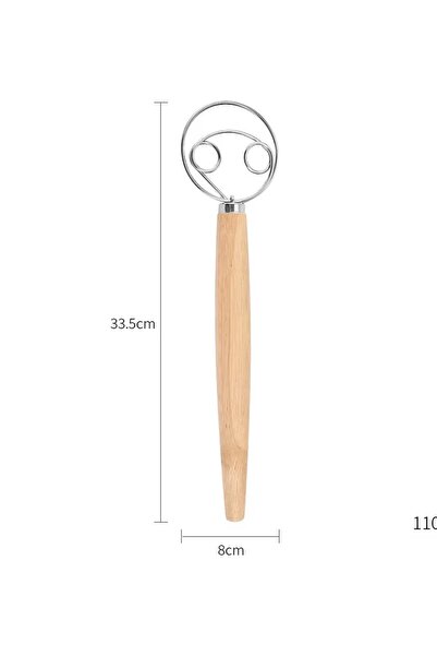 primehome Danish Type Dough Whisk - Stainless Steel Flour & Sourdough Mixing Wire with Wooden Handle Type2