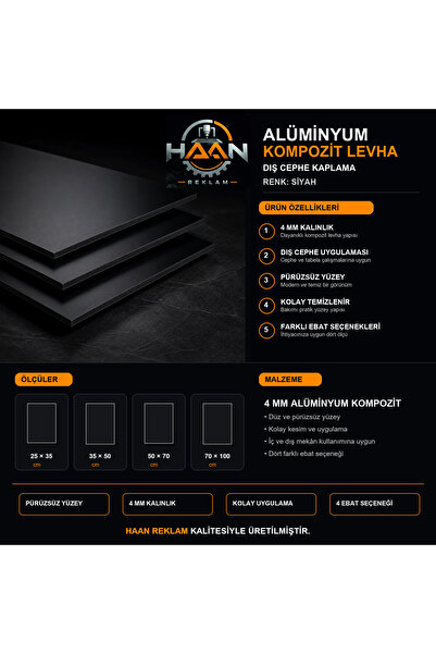 HAAN REKLAM 4 mm Alüminyum Kompozit Panel Levha | CNC ve Lazer Kesime Uygun |...