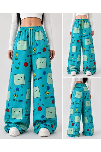 DEEFWEAR Adventure Bmo Patterned Oversize Wide Leg Sweatpants Unisex Turquoise