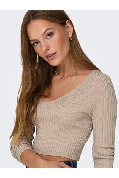 ONLY Πουλόβερ crop top "Glitter" μπεζ