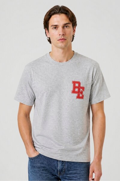 BLANK ESSENTIALS Men Crew Neck Short Sleeve Graphic Print T-Shirt, Light Grey
