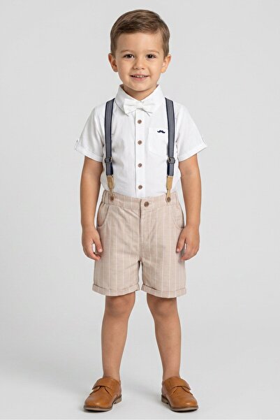 Little Gent Toddlers Boy 4 Pcs Embroidered Shirt And Shorts With Bowtie Set, ...