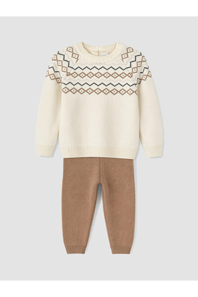 LC Waikiki Lcw Baby Beige Patterned Baby Boy Knitwear Set