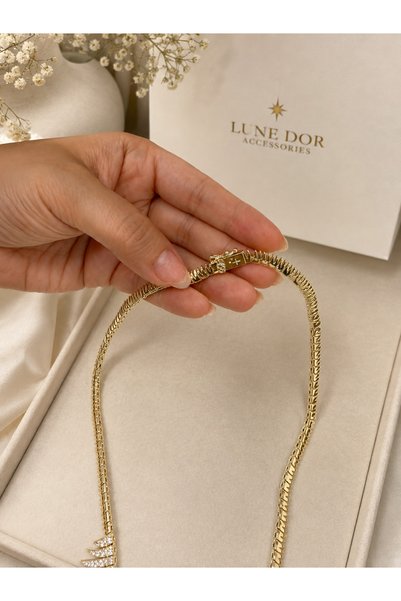 Kelira Zircon Stone Jewelry Model Gold Color Steel Necklace – Premium Design