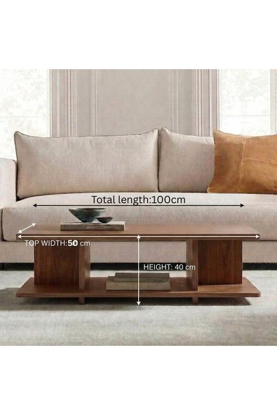 ibrahim suleiman al saqami Solid Light Brown Walnut Coffee Table & Center Table | Handmade Modern Wooden Center Table | Minimalist Living Room Coffee Table | 100 × 50 × 40 cm